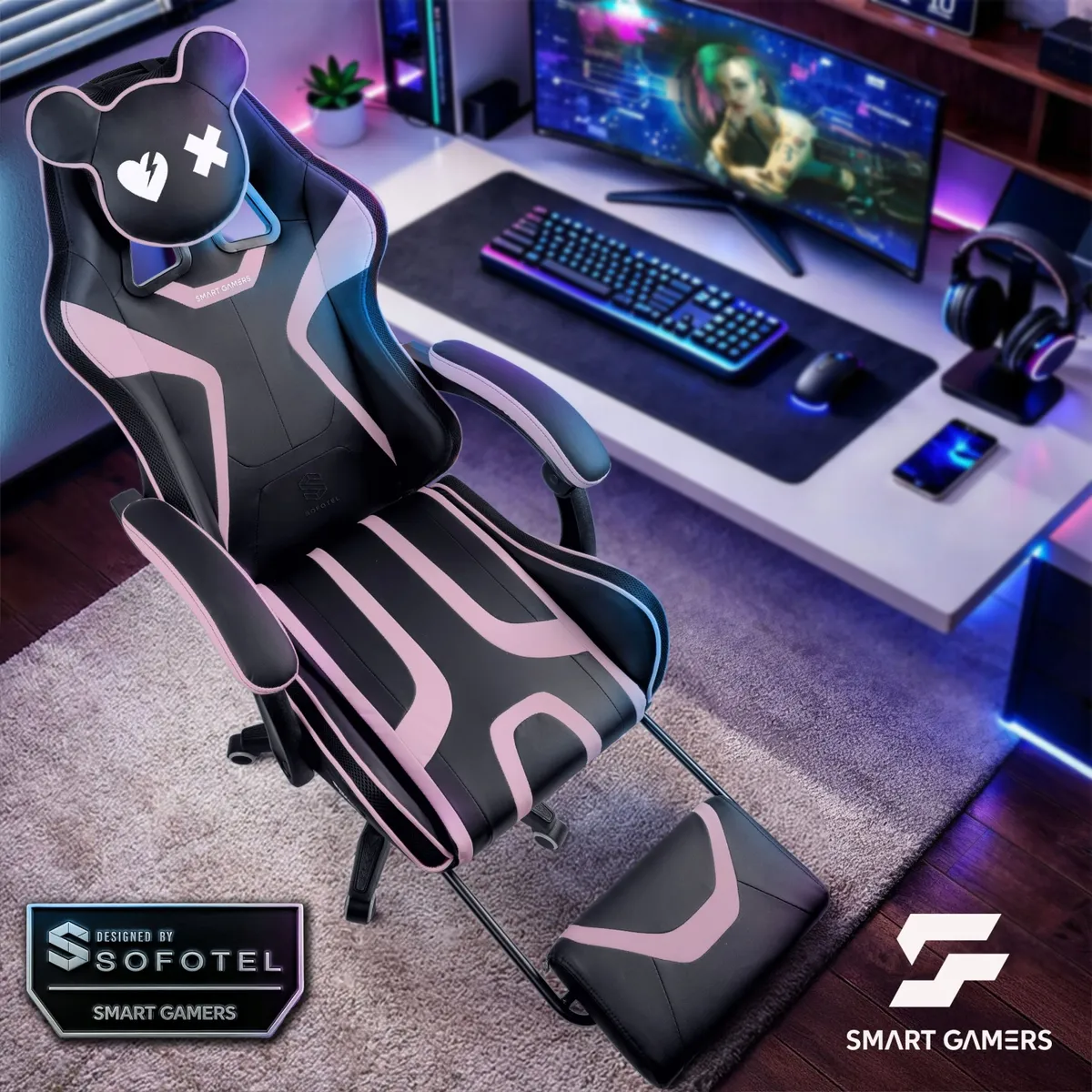 Gamer szék, Sofotel Specter, fekete/rózsaszín – 3. kép Gamer szék, Sofotel Specter, fekete/rózsaszín – 3. kép