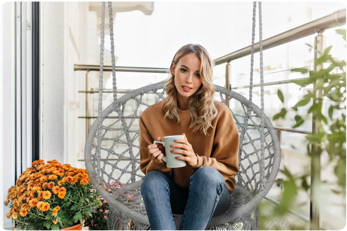 Függőszék, Sofotel Boho, szürke – 4. kép BOHO függőfotel fonott ülőfelülete