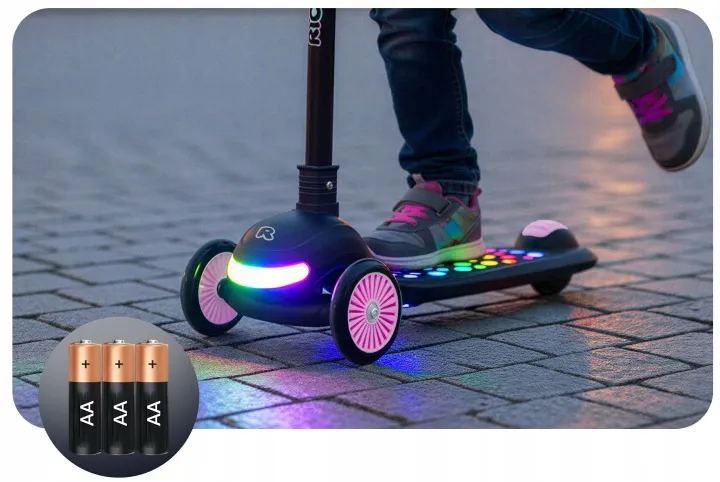 Háromkerekű roller, Ricokids Glowi, fekete/rózsaszín – 7. kép Háromkerekű roller, Ricokids Glowi, fekete/rózsaszín – 7. kép