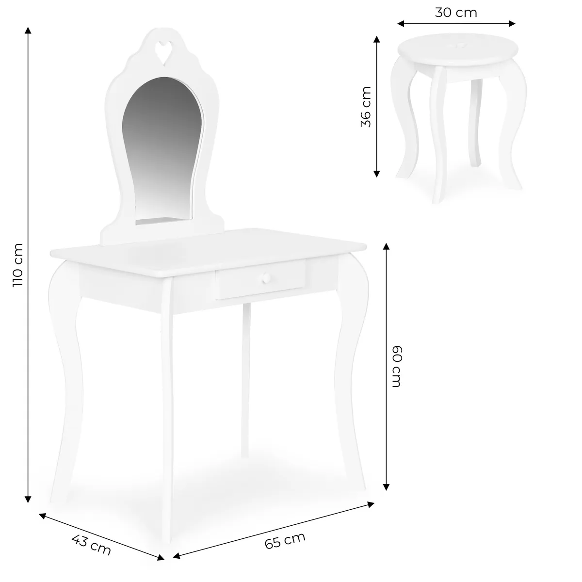 Gyermek fésülködőasztal, ECOTOYS FH-KF200011-W, 65 x 110 x 43 cm – 7. kép Fésülködőasztal műszaki adatok