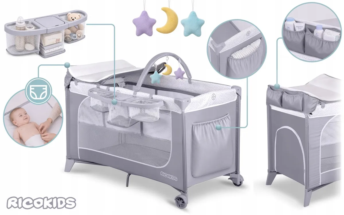 Utazó gyerekágy, Ricokids RK-241, szürke – 6. kép Utazó gyerekágy, Ricokids RK-241, szürke – 6. kép