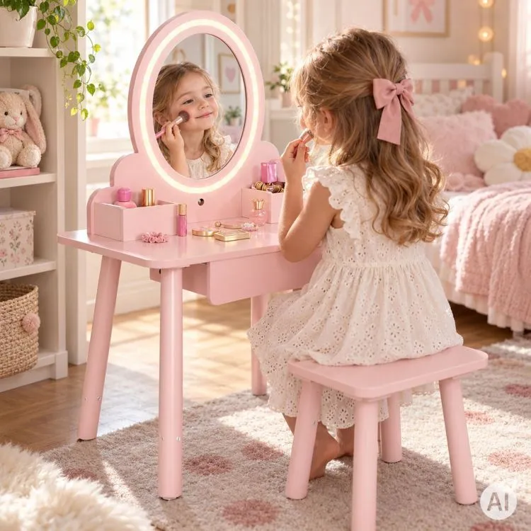 Gyerek fésülködőasztal, ECOTOYS TL106008, rózsaszín – 3. kép Gyerek fésülködőasztal, ECOTOYS TL106008, rózsaszín – 3. kép