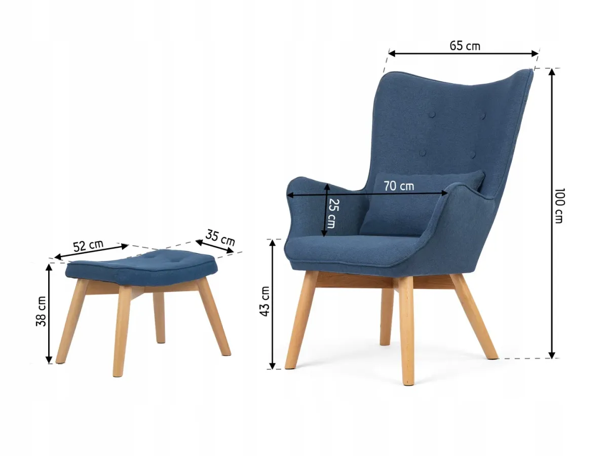 Lábtartós fotel, Sofotel Norse, kék – 5. kép Filccel alábélelt bükkfa lábak