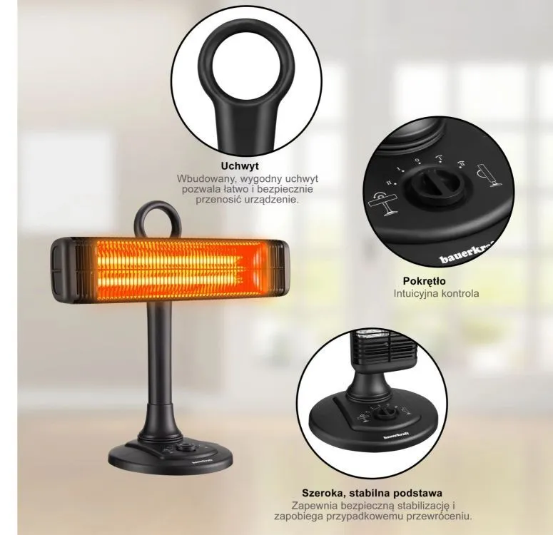 Infra hősugárzó, Bauerkraft H-685, 1000 W – 5. kép Infra hősugárzó, Bauerkraft H-685, 1000 W – 5. kép