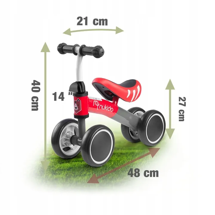 Négykerekű futóbicikli, Nukido NK-600, piros/szürke – 7. kép