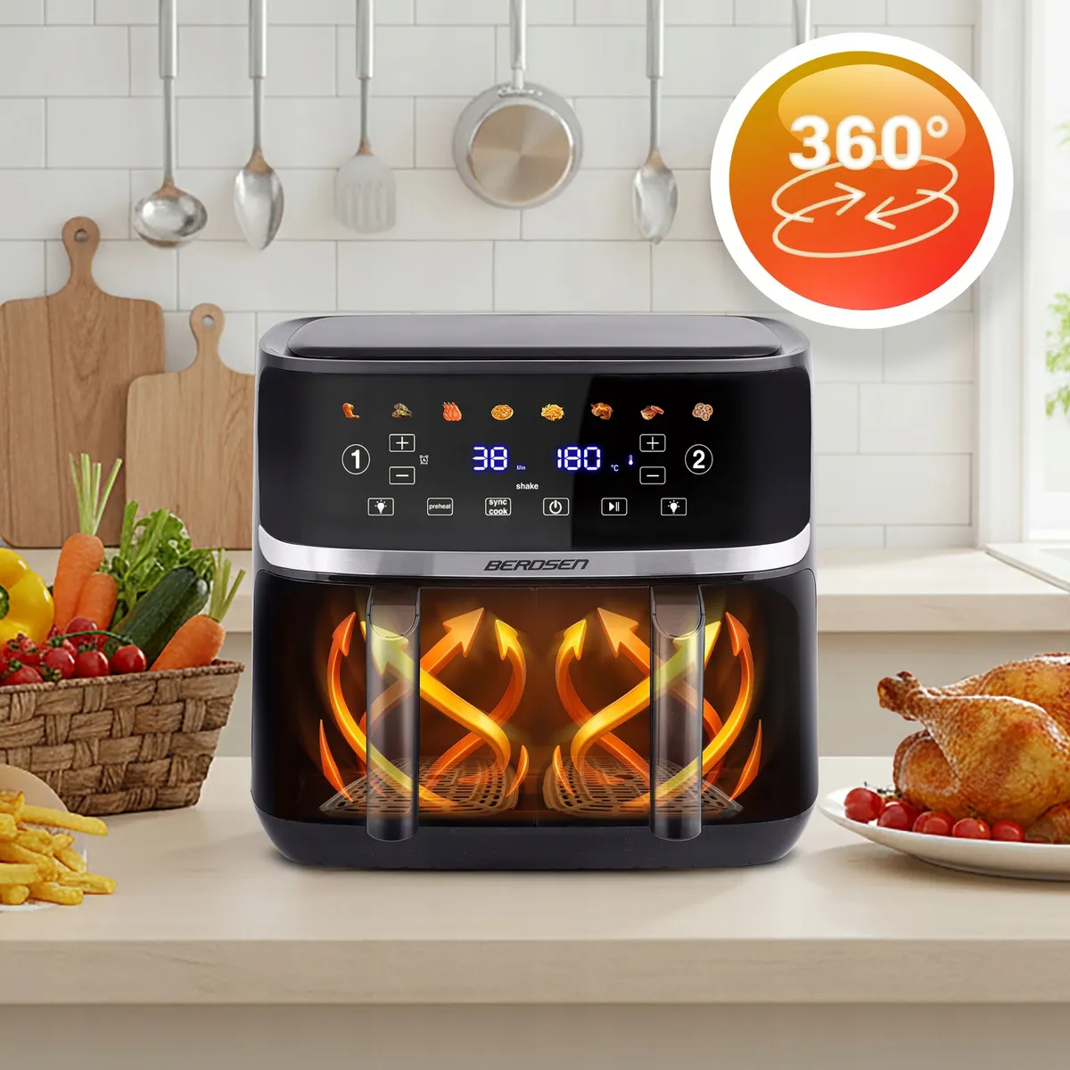Air Fryer forrólevegős sütő, Berdsen BD-657, fekete – 4. kép