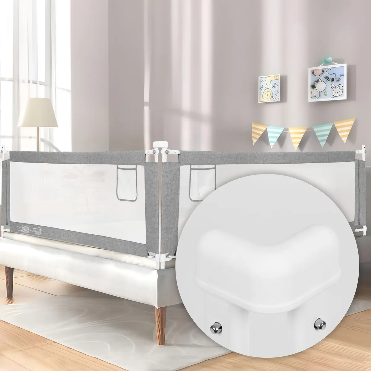 Leesésgátló ágykorlát, ECOTOYS SG-030D-GY, szürke/fehér – 6. kép