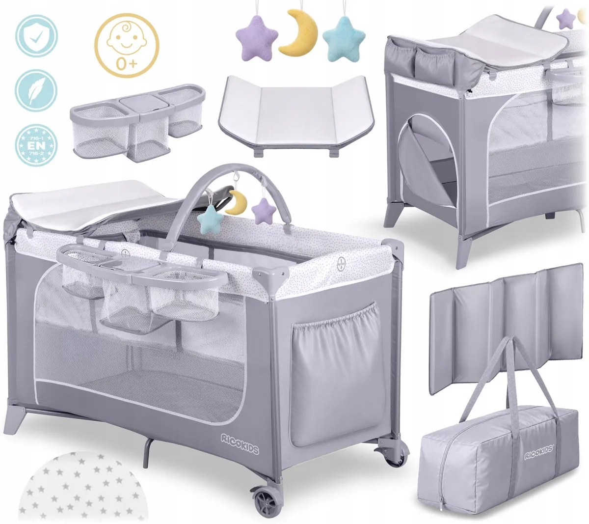 Utazó gyerekágy, Ricokids RK-241, szürke – 2. kép Utazó gyerekágy, Ricokids RK-241, szürke – 2. kép