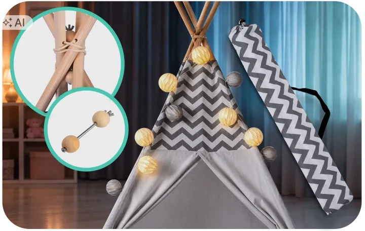 Gyereksátor, Nukido Tipi, fényfüzérrel – 9. kép