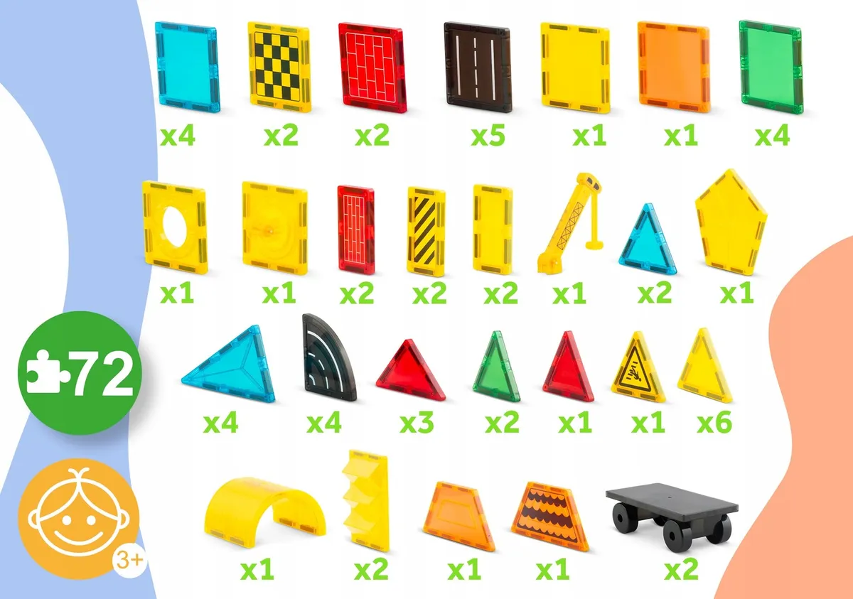 Mágneses játékkészlet, Ricokids RK-780, 72 db – 6. kép Rengeteg építőelem egy készletben