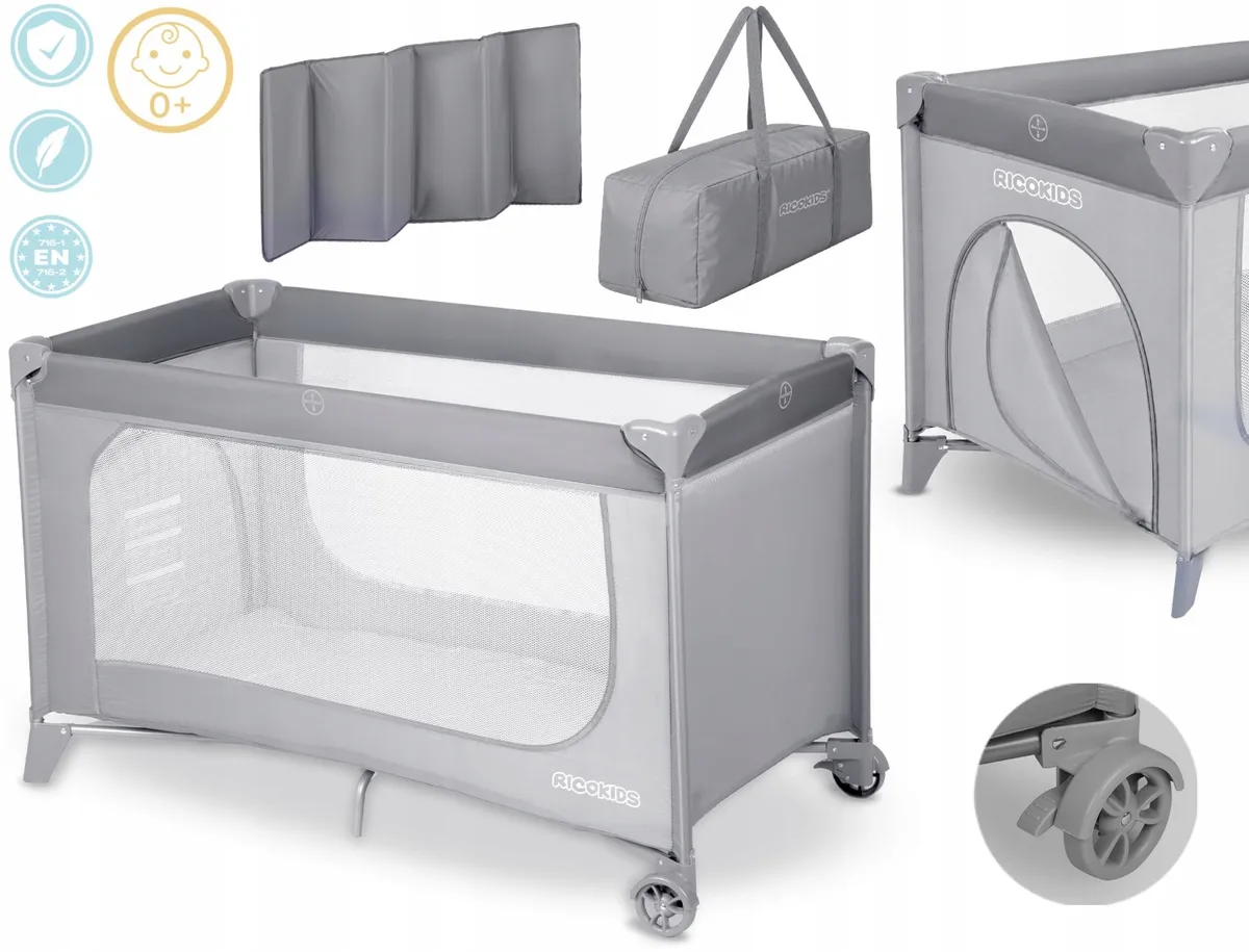 Utazó gyerekágy, Ricokids RK-240, szürke – 10. kép