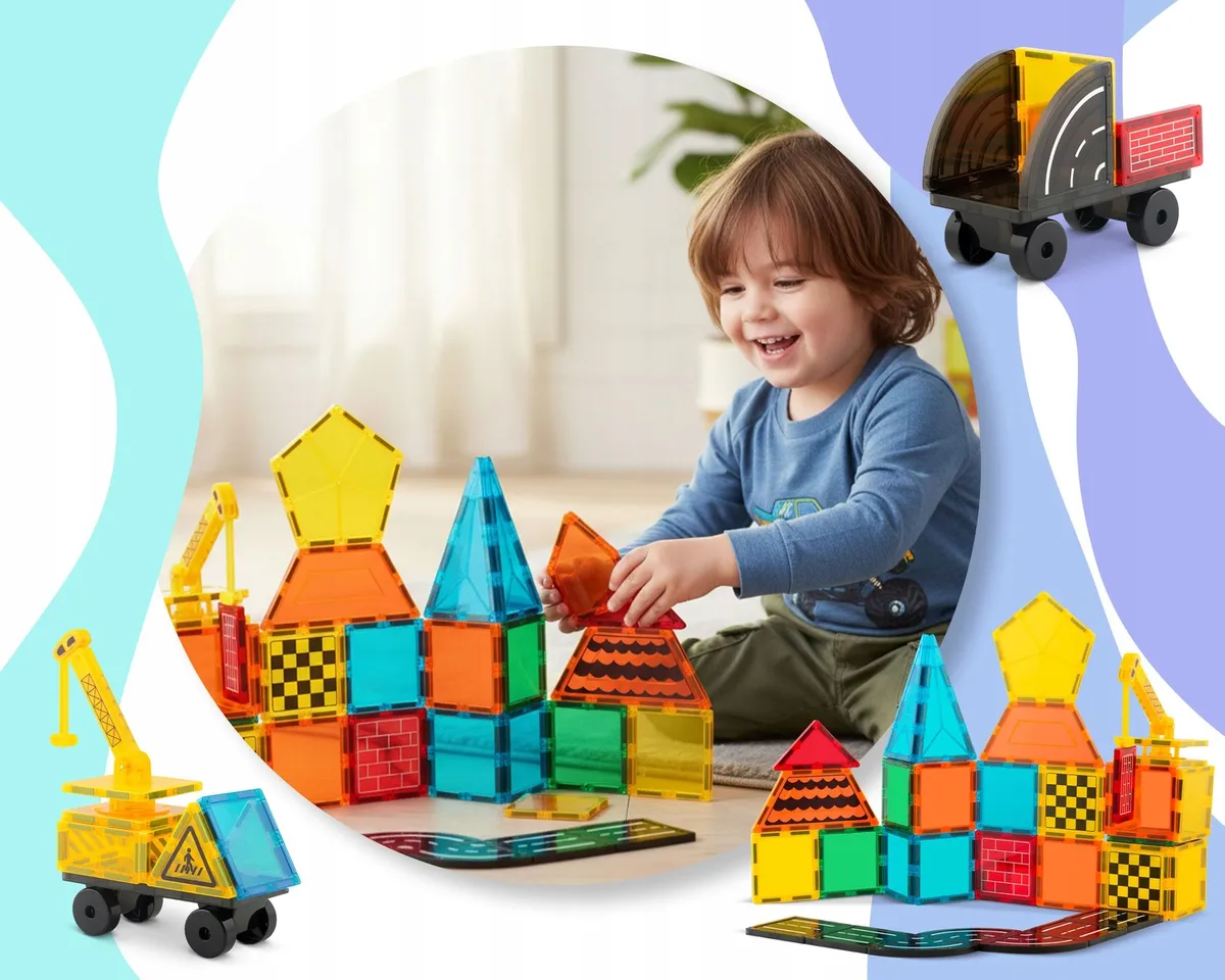 Mágneses játékkészlet, Ricokids RK-780, 72 db – 2. kép Színes mágneses építőelemek