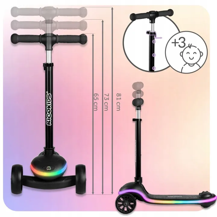 Háromkerekű roller, Ricokids Leddi, fekete – 10. kép Háromkerekű roller, Ricokids Leddi, fekete – 10. kép