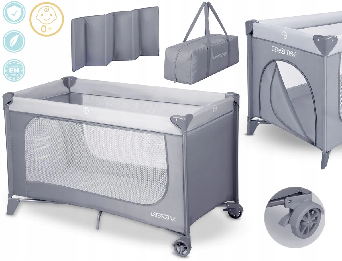 Utazó gyerekágy, Ricokids RK-240, világosszürke – 2. kép