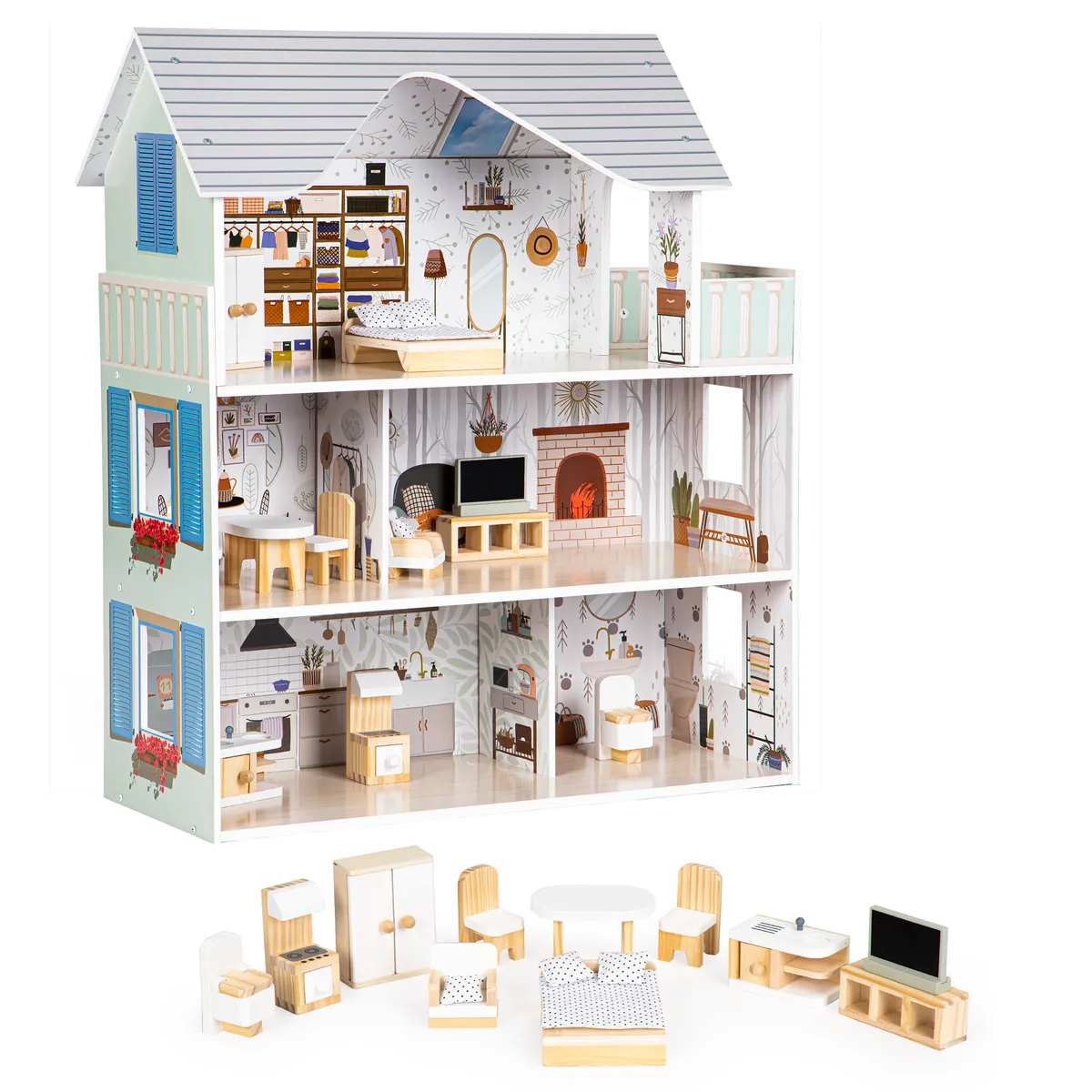Fa babaház, ECOTOYS 8301, Emma rezidencia – 1. kép Fa babaház ECOTOYS