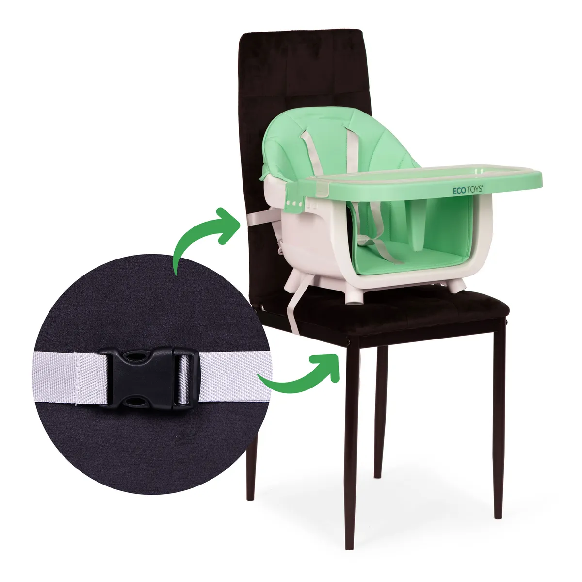 Etetőszék, ECOTOYS HC508, zöld – 5. kép Hordozható etetőszék