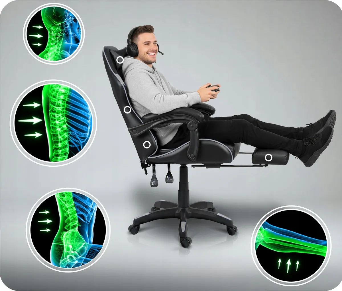 Gamer szék, Sofotel Draknor II, fekete-szürke – 3. kép Gamer szék, Sofotel Draknor II, fekete-szürke – 3. kép