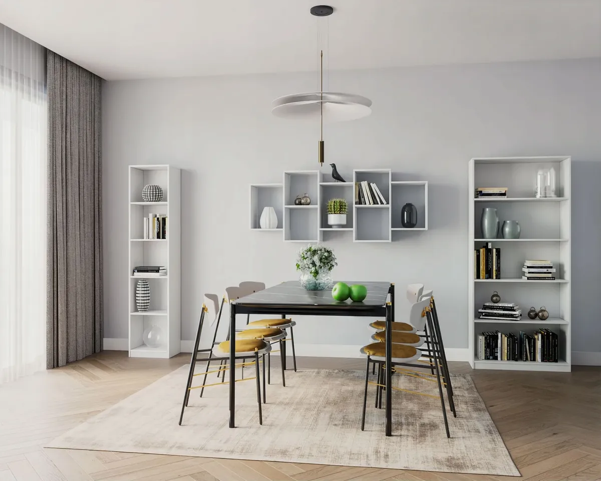 Könyvespolc, ModernHome CH230818-WT, fehér – 2. kép Fehér polc modern enteriőrben