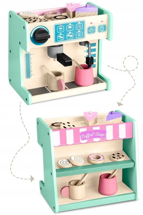 Fa játékkonyha Ricokids, cukrászda kávéfőzővel, 26 x 18,5 x 24 cm – 2. kép Ricokids 785100 fa cukrászda és kávézó játék
