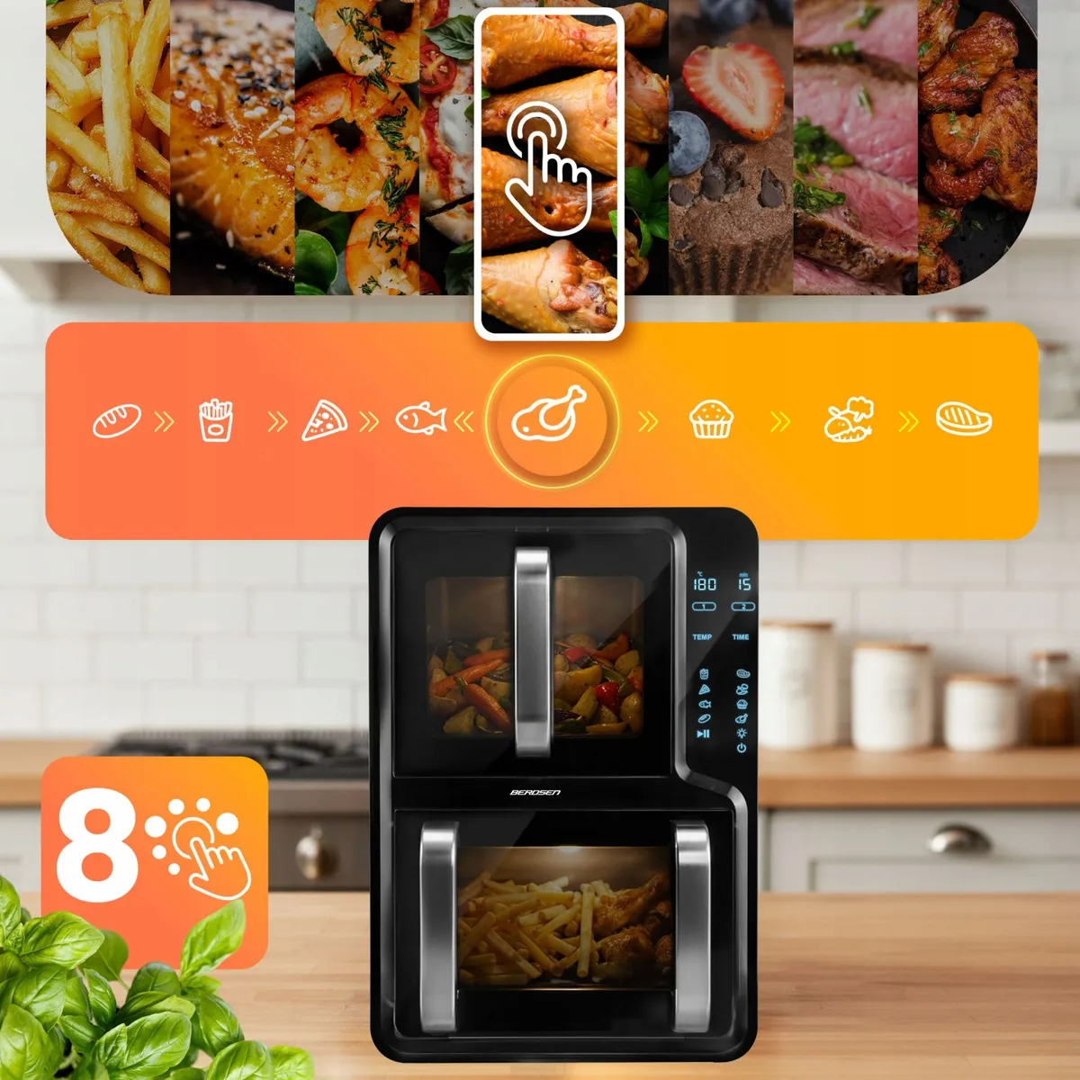 Air Fryer forrólevegős sütő, Berdsen BD-664, 12 l – 8. kép Air Fryer forrólevegős sütő, Berdsen BD-664, 12 l – 8. kép