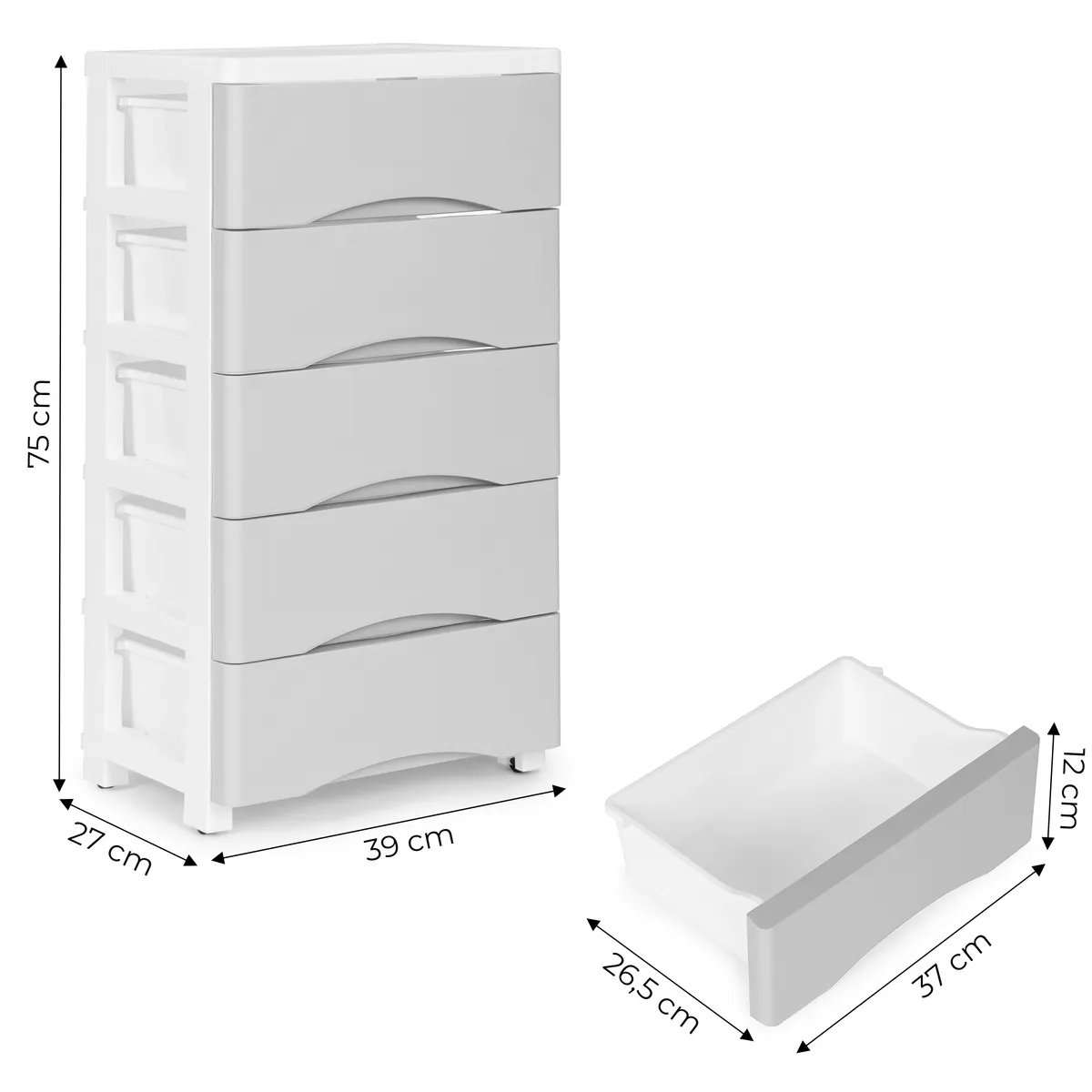 Gurulós tároló, ModernHome PJJCBS0024-05A, fehér/szürke – 5. kép
