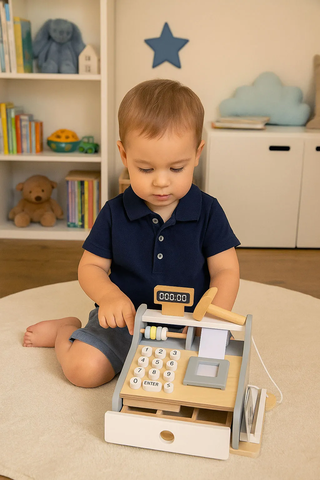 Játék pénztárgép, fa, ECOTOYS HM328241 – 2. kép Gyerek fa játék pénztárgép
