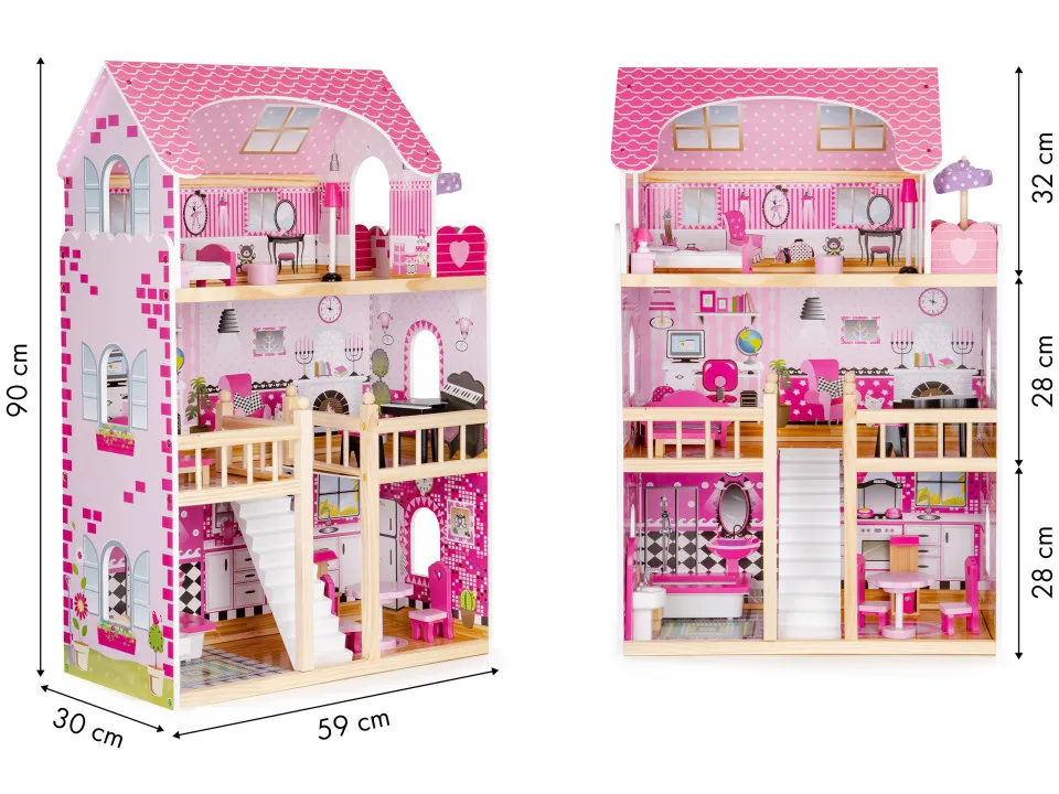 Fa babaház, ECOTOYS ECO06391, 59 x 30 x 90 cm – 5. kép Fa babaház, ECOTOYS ECO06391, 59 x 30 x 90 cm – 5. kép