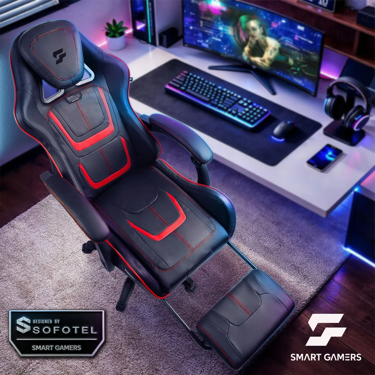 Gamer szék, Sofotel Specter, fekete/piros – 3. kép