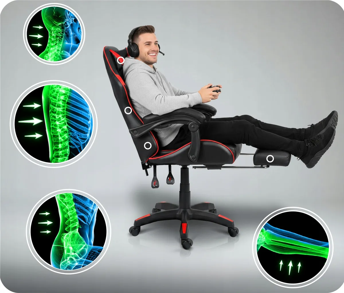 Gamer szék, Sofotel Draknor II, fekete-piros – 3. kép Gamer szék, Sofotel Draknor II, fekete-piros – 3. kép