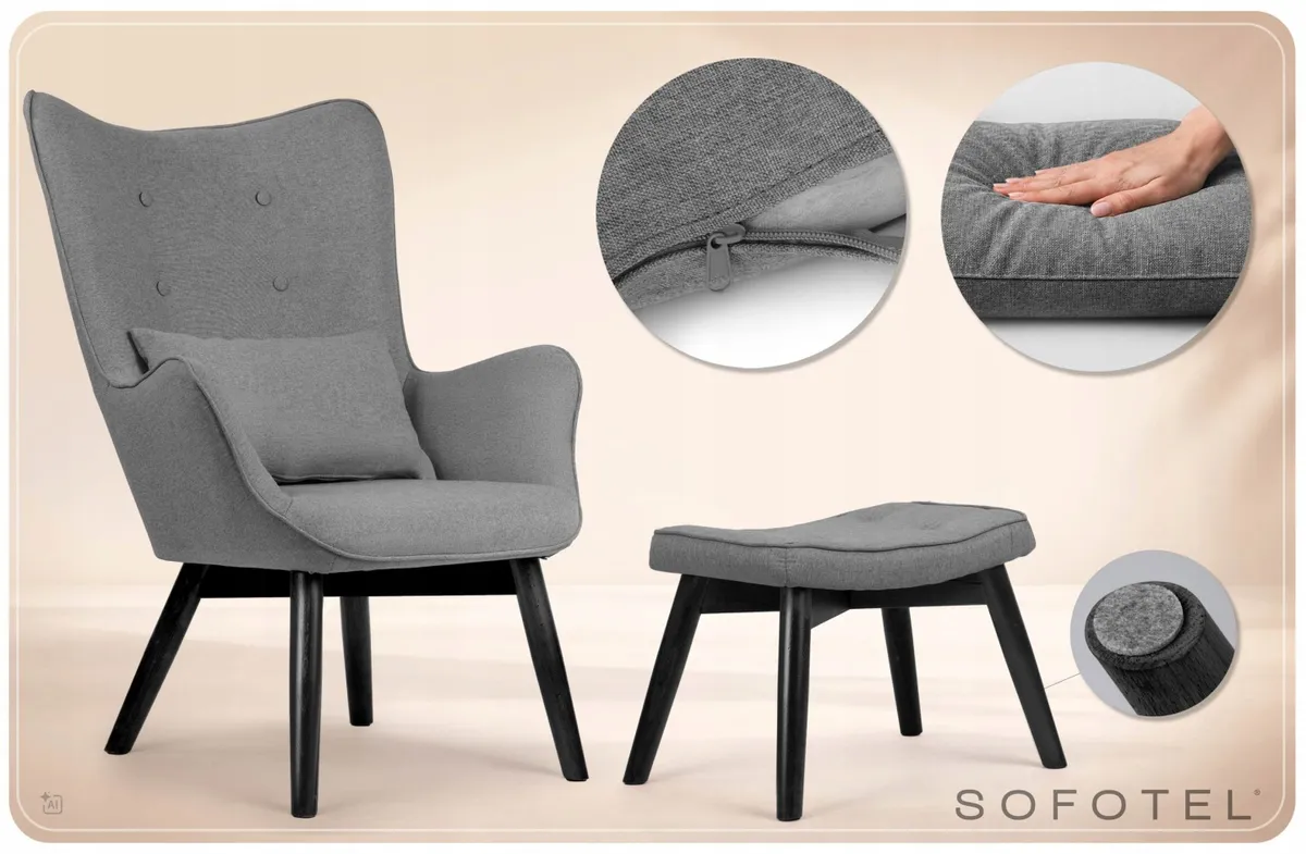 Lábtartós fotel, Sofotel Norse, szürke/fekete – 6. kép