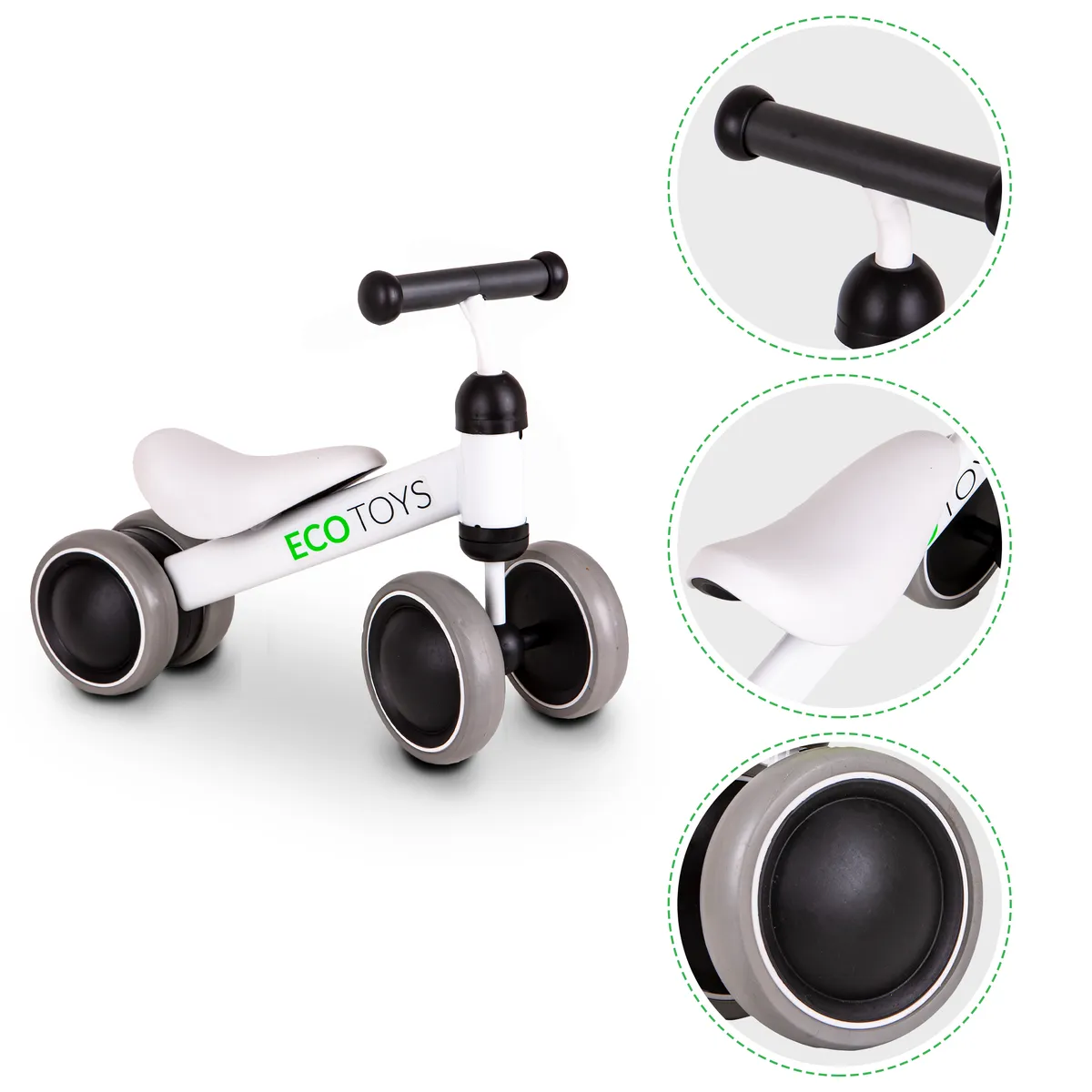Négykerekű futóbicikli, ECOTOYS JM-118, fehér – 3. kép