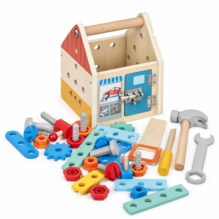 Fa gyerek munkapad, ECOTOYS HM261052, 15 x 16 x 19 cm – 5. kép Csavarok, anyák és fogaskerekek