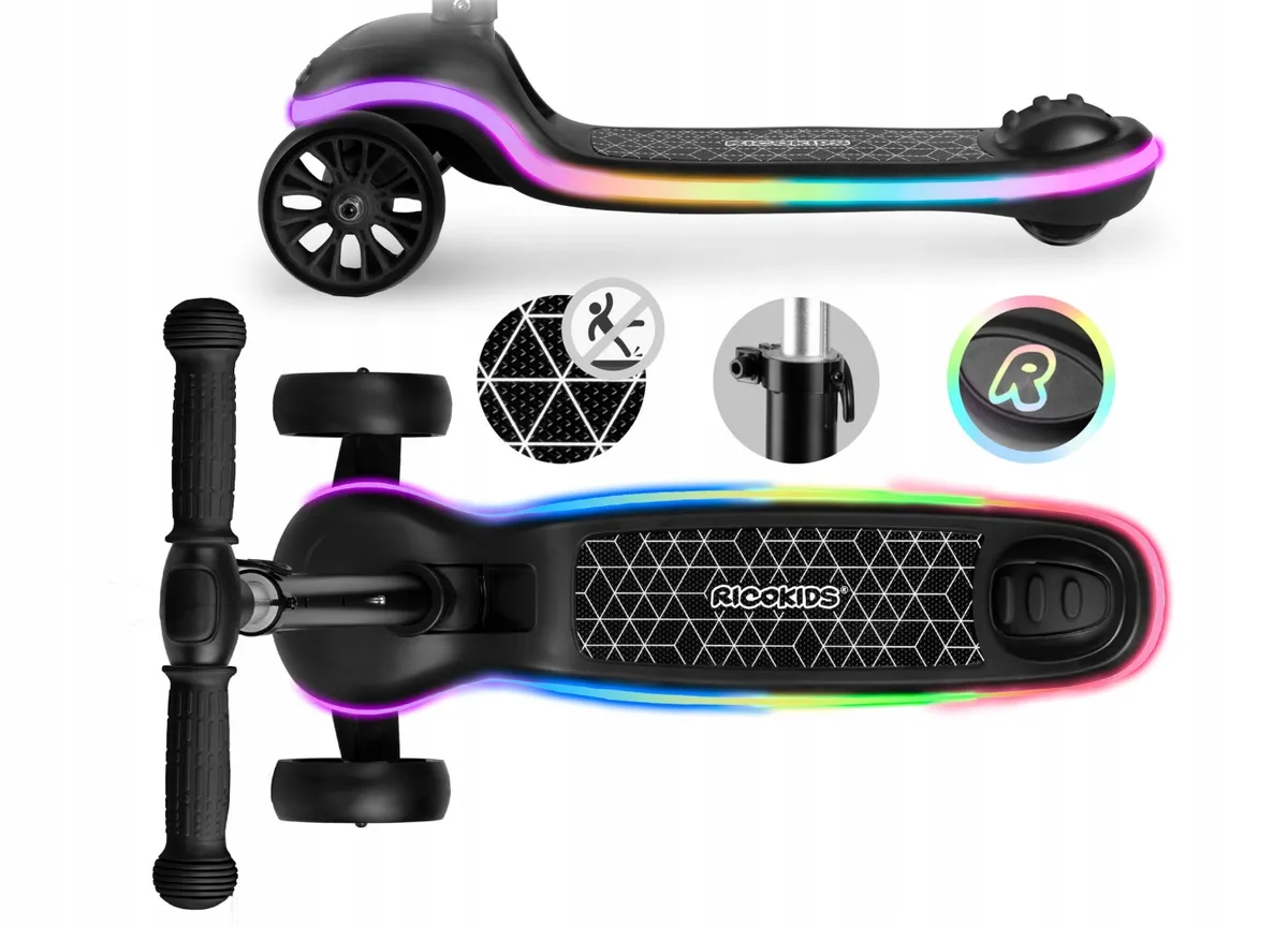 Háromkerekű roller, Ricokids Leddi, fekete – 4. kép Háromkerekű roller, Ricokids Leddi, fekete – 4. kép